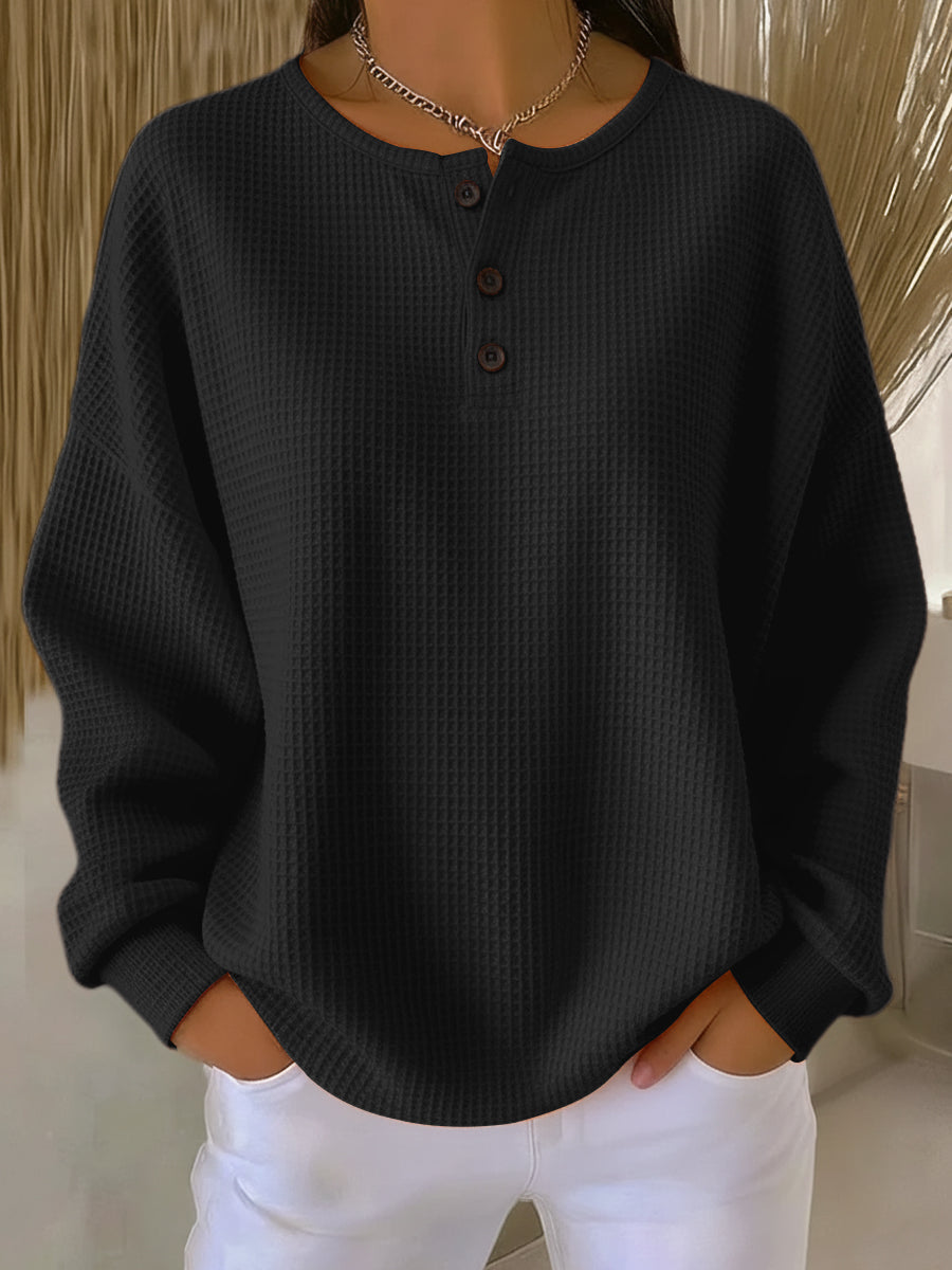 Teresa cozy waffle henley sweatshirt