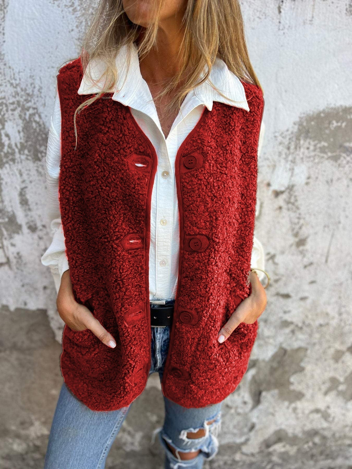 Marjorie button-front short warm vest