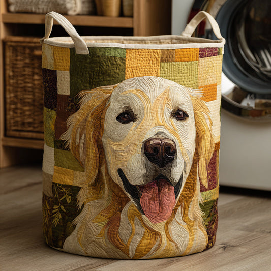 Happy Golden Retriever quilted laundry basket