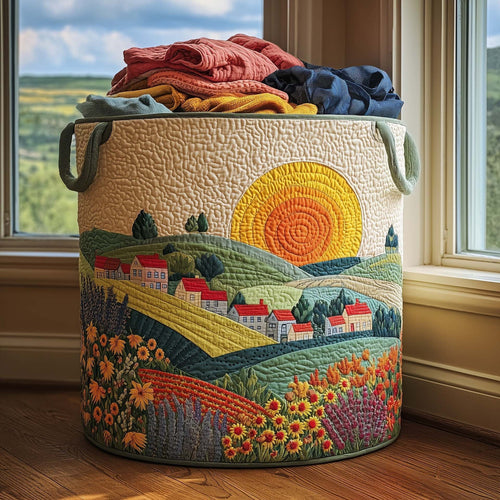 Golden Sunset Village quilted laundry basket