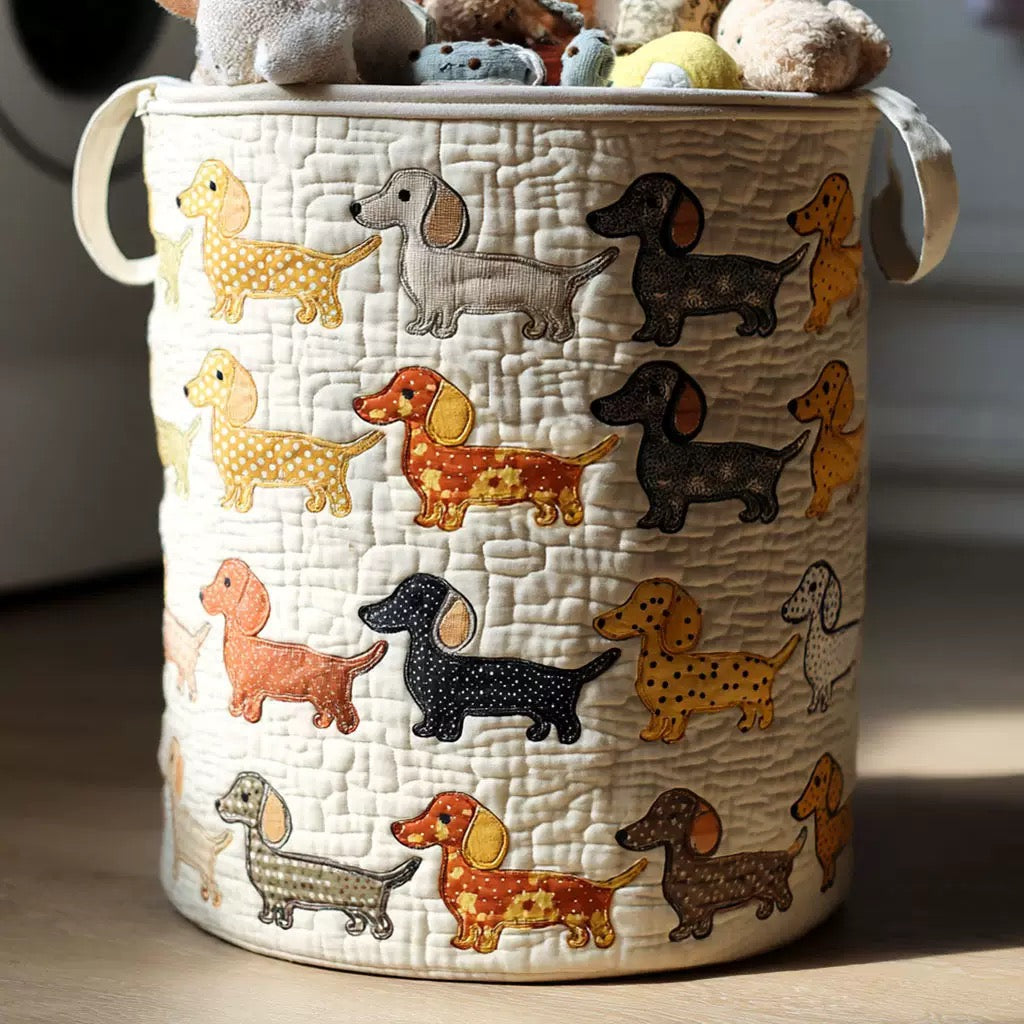 Dachshund Dash quilted laundry basket