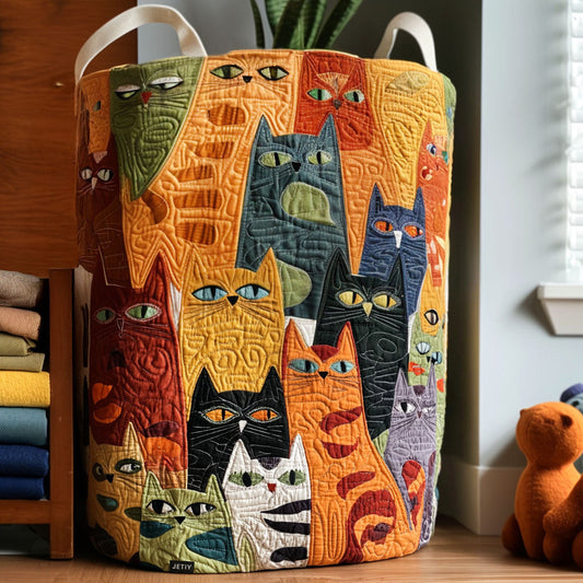 Purrfect Posse quilted laundry basket