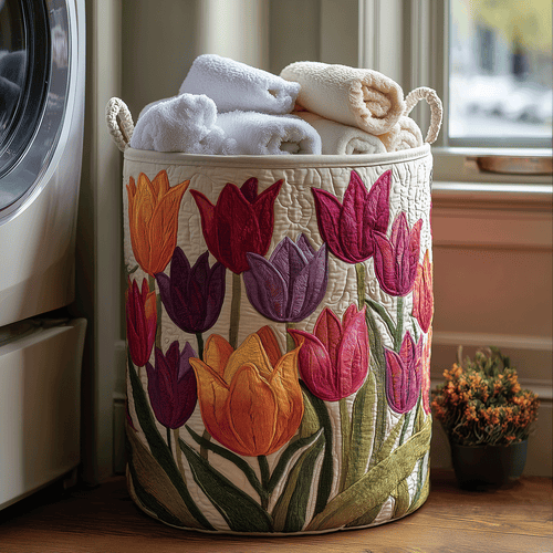 Tulip Joy quilted laundry basket