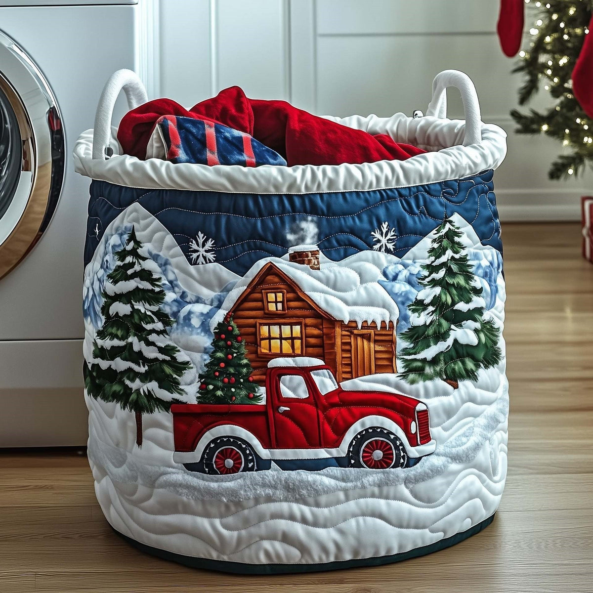 Alpine Christmas Truck quilted laundry basket