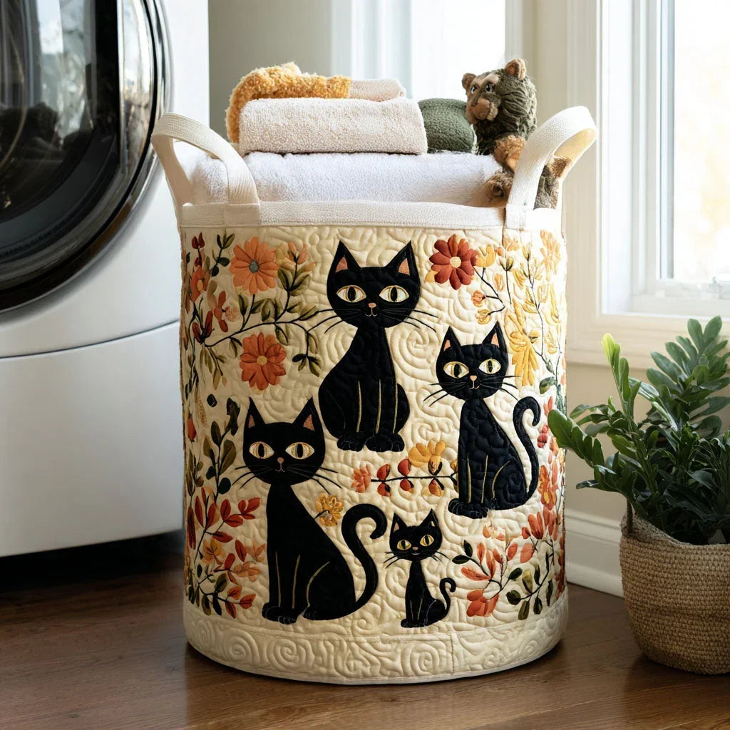 Autumn Blossom Cats quilted laundry basket