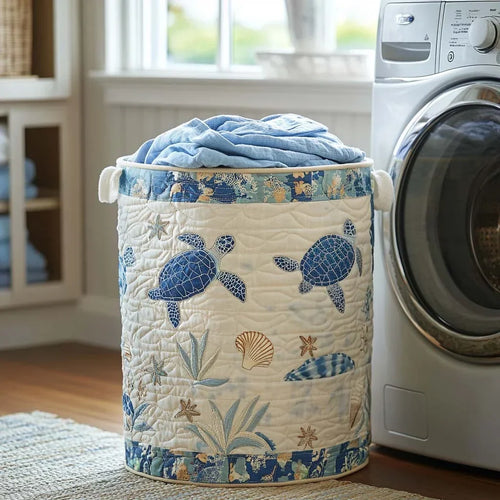 Blue Turtle Cove quilted laundry basket