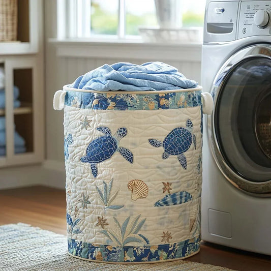 Blue Turtle Cove quilted laundry basket