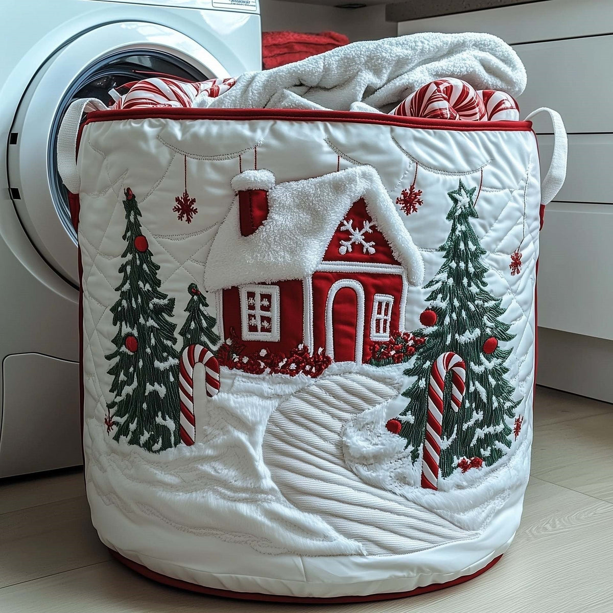 Candy Cane Cottage quilted laundry basket
