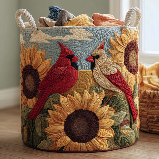 Cardinal Pair quilted laundry basket