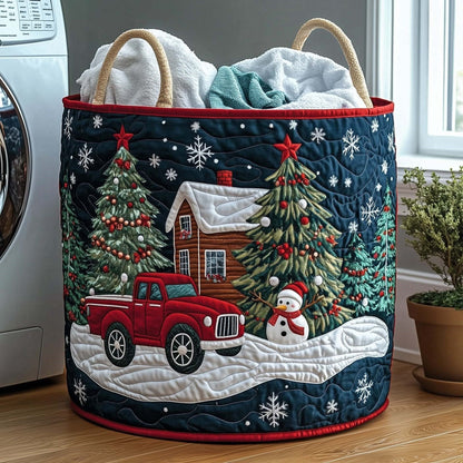 Christmas Cabin Pickup quilted laundry basket