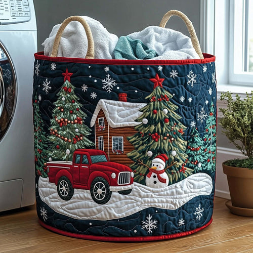 Christmas Cabin Pickup quilted laundry basket