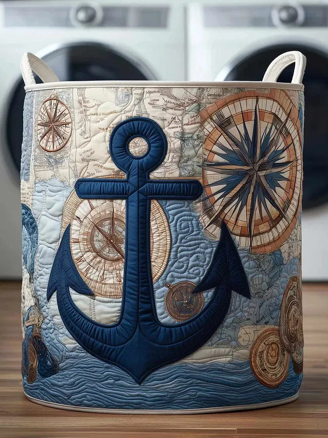 Compass Anchor quilted laundry basket