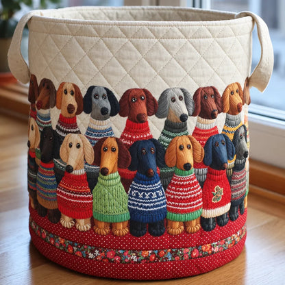 Dachshund Sweater Parade quilted laundry basket