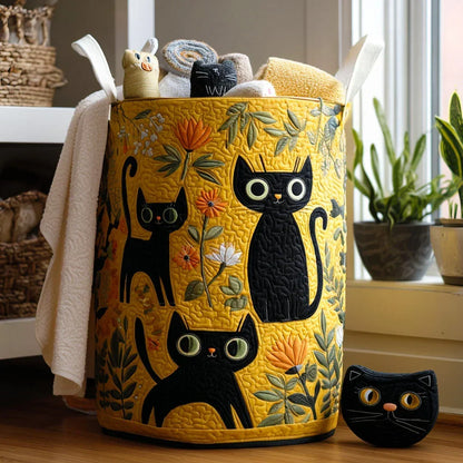 Golden Garden Cats quilted laundry basket