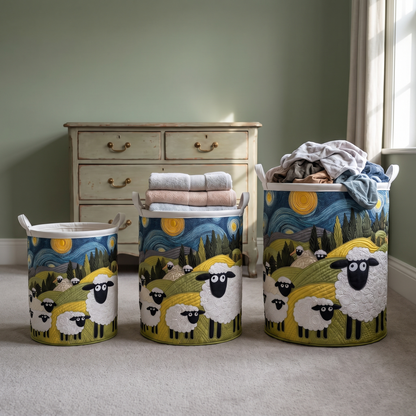 Lamb Meadow quilted laundry basket