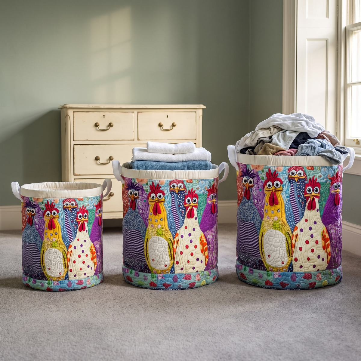 Cluck Couture quilted laundry basket