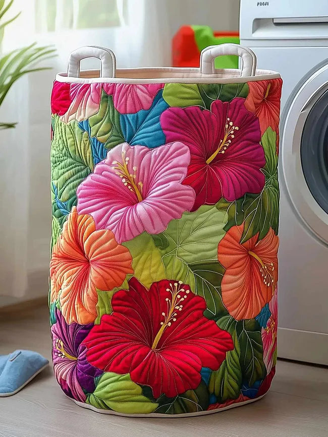 Hibiscus Glow quilted laundry basket