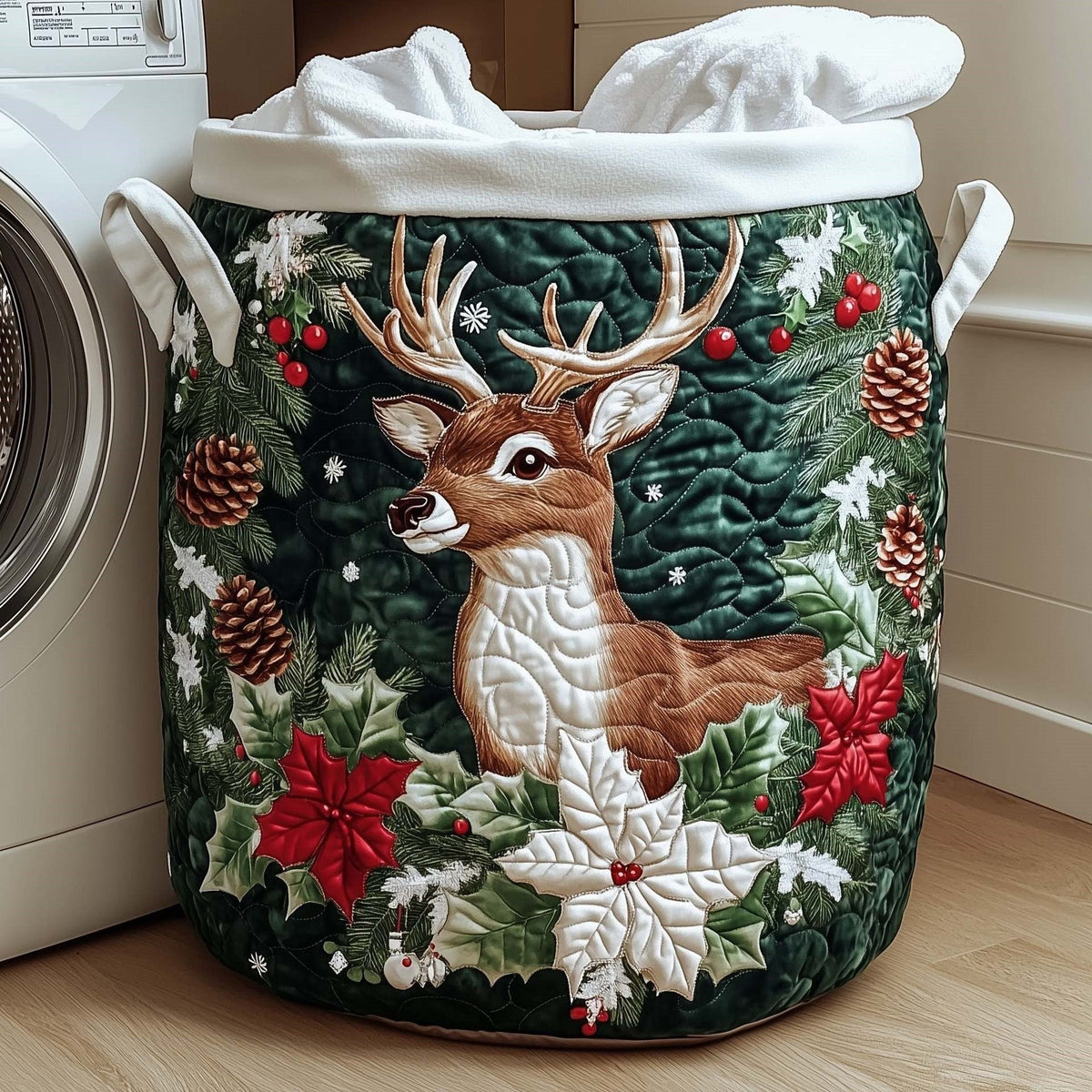 Holly Deer quilted laundry basket