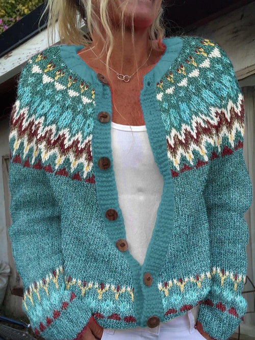 Elaine fair isle button cardigan in turquoise