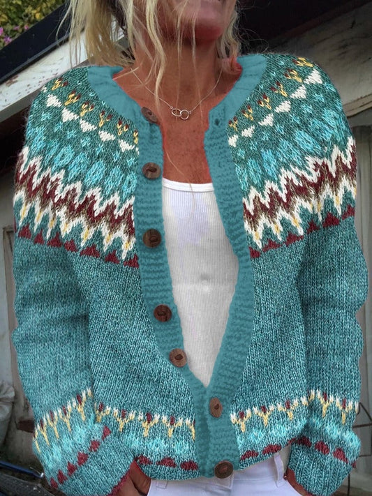 Elaine fair isle button cardigan in turquoise