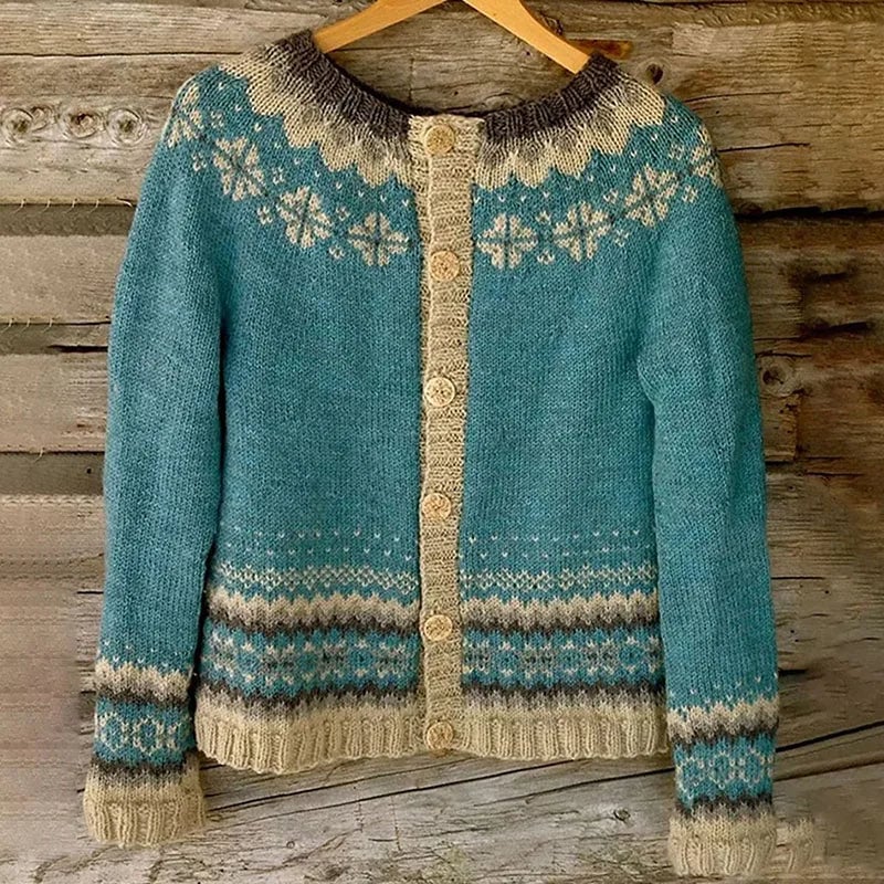 Susan snowflake fair isle button cardigan in teal