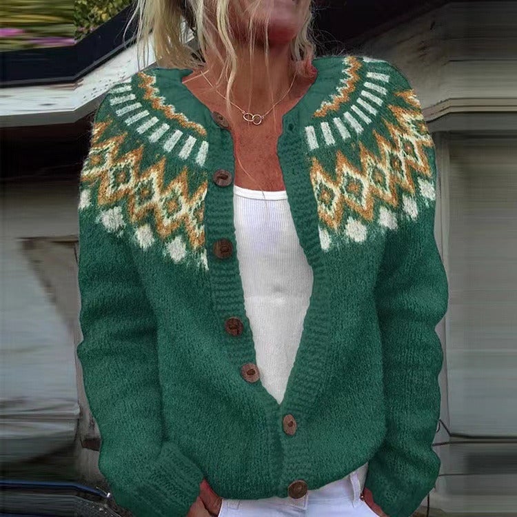 Frances fair isle button cardigan in emerald
