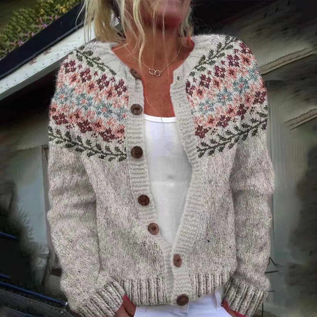 Ruth floral fair isle button cardigan in pale grey