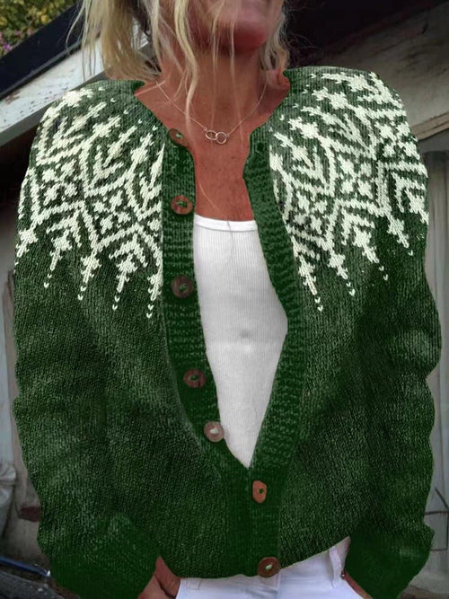 Pamela snowflake fair isle button cardigan in pine green