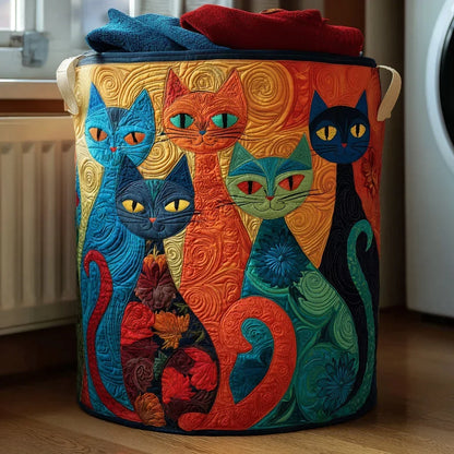 Jewel Tone Cat Club quilted laundry basket