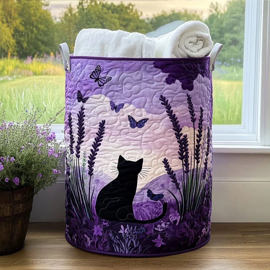 Lavender Cat Dreams quilted laundry basket