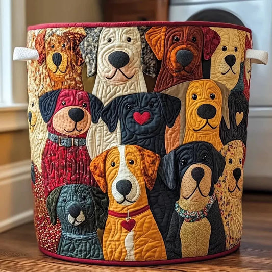 Patchwork Pup Parade quilted laundry basket