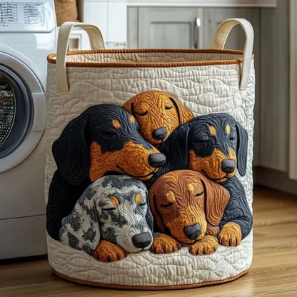 Sleeping Dachshunds quilted laundry basket