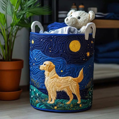 Starry Night Retriever quilted laundry basket