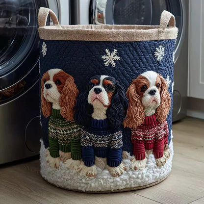 Cozy Cavalier Winter quilted laundry basket
