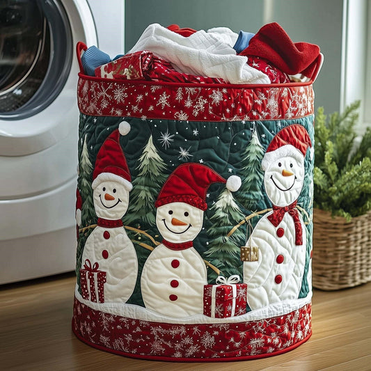 Merry Snowman Trio quilted laundry basket