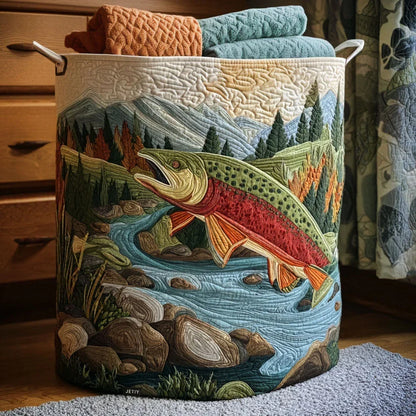 Mountain River Trout quilted laundry basket