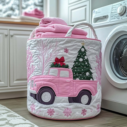 Pink Christmas Pickup quilted laundry basket