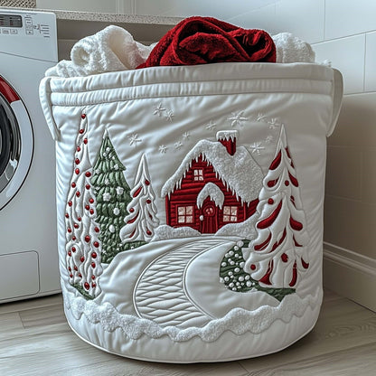 Snowy Candy Cane Lane quilted laundry basket