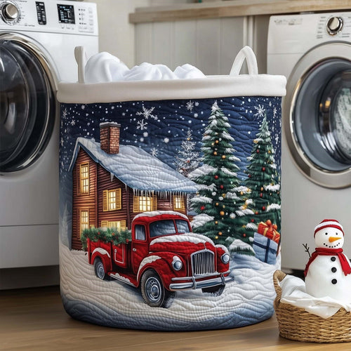 Snowy Lodge Pickup quilted laundry basket