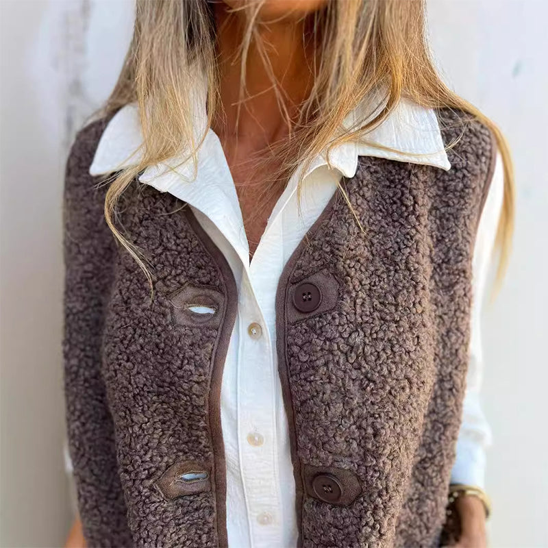 Marjorie button-front short warm vest