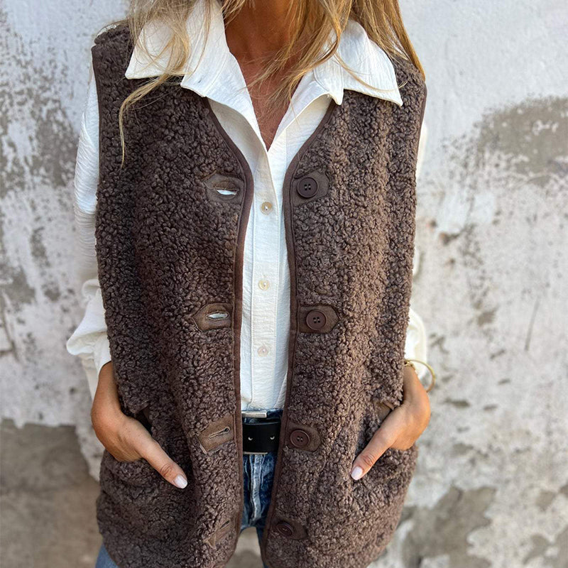 Marjorie button-front short warm vest