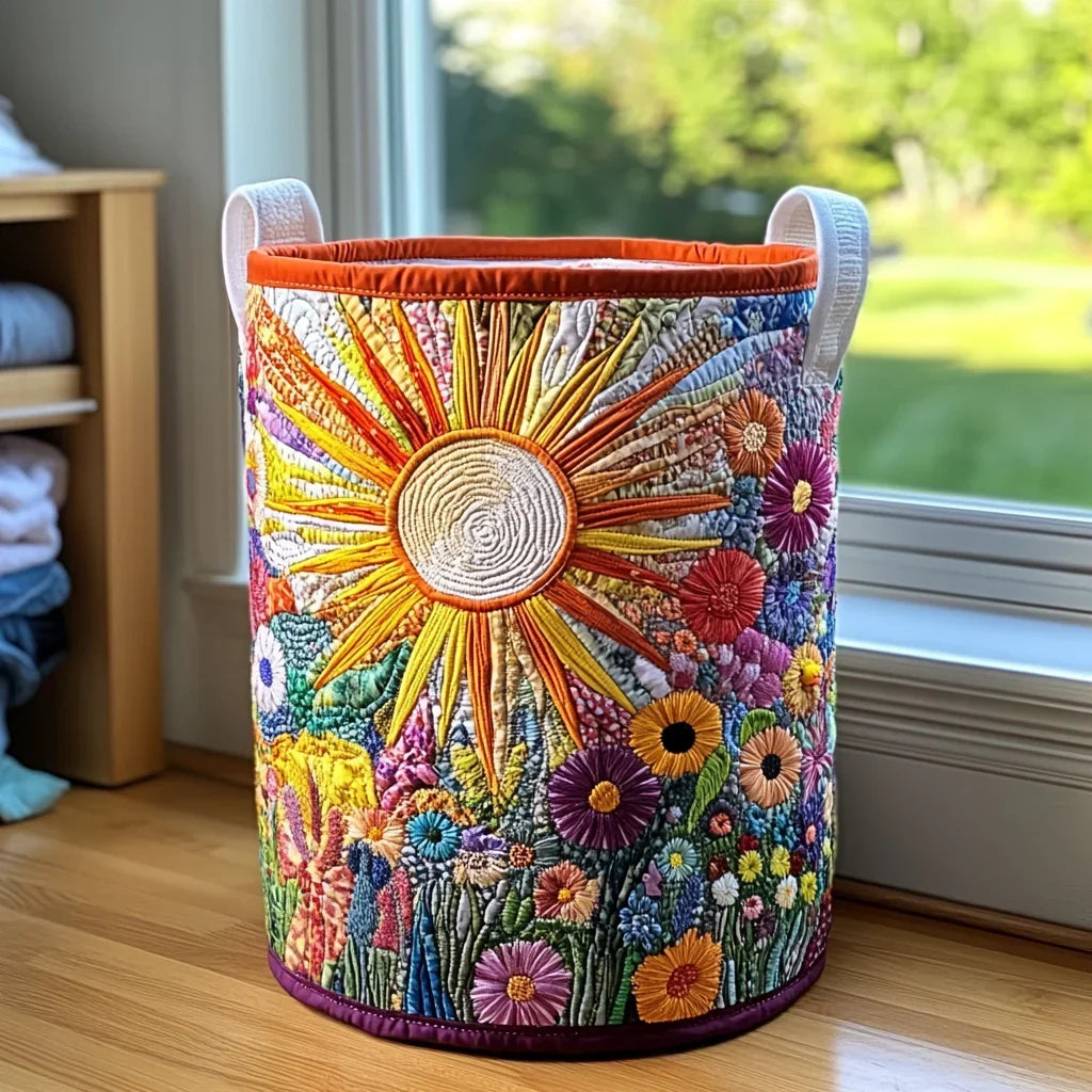 Sunlit Flower Festival quilted laundry basket